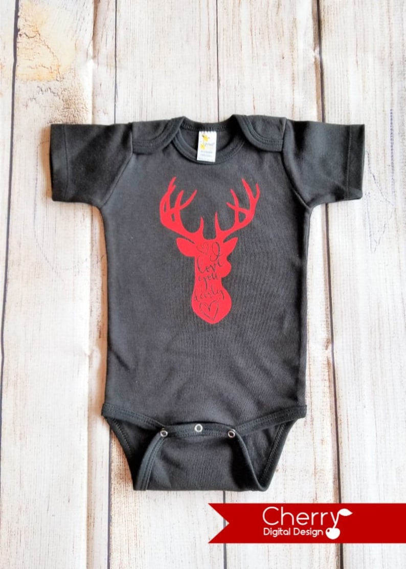 Black /& Red Baby Clothing I love you Deerly Baby Girl or Boy Outfit Deer Antler Valentines Day Bodysuit Bodysuit