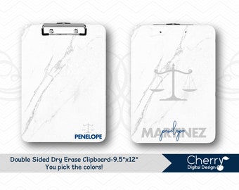 Modern Marble Look Scales of Justice Personalized Clipboard with Name | Lawyer Clip board gift