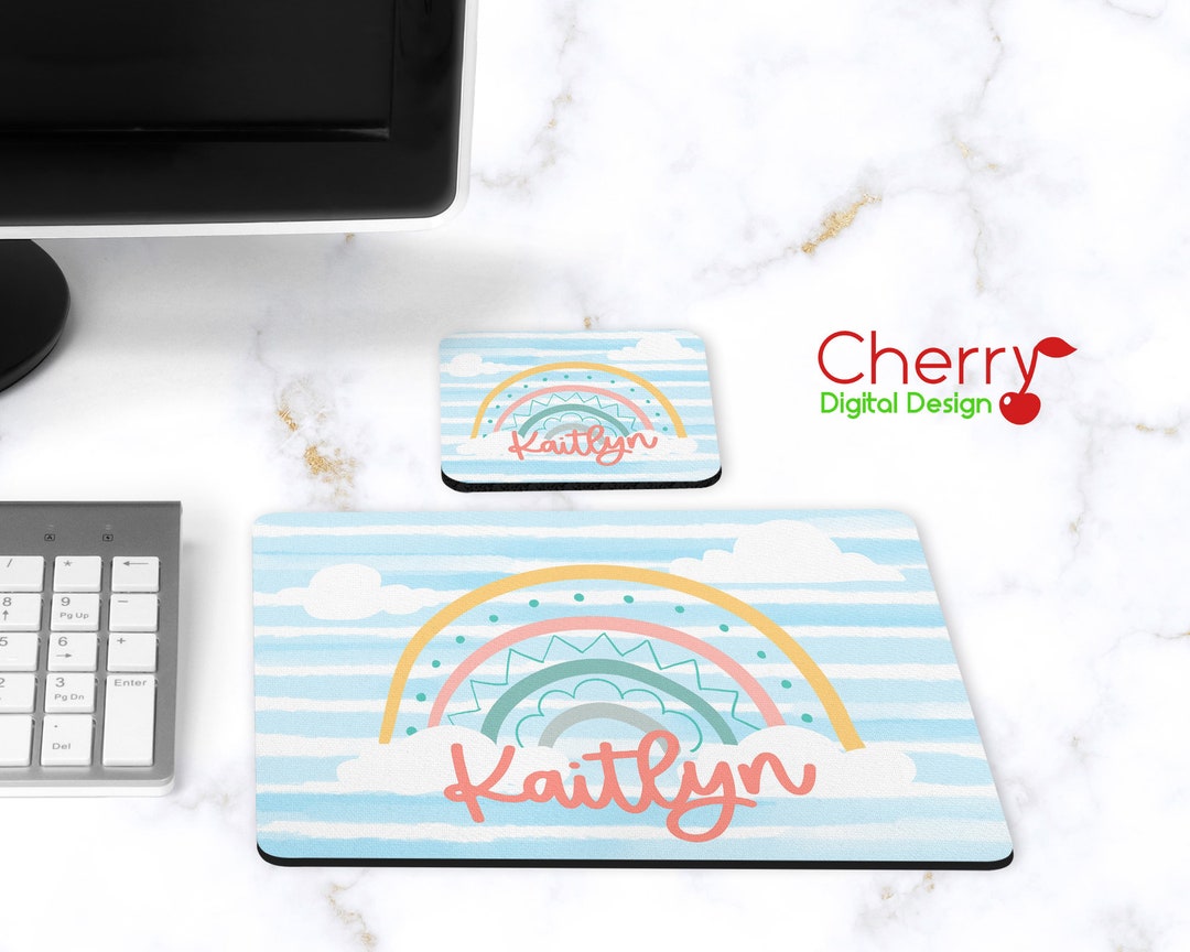 Boho Rainbow Personalized Desk Set With Rubber Coaster & Mouse Pad ...