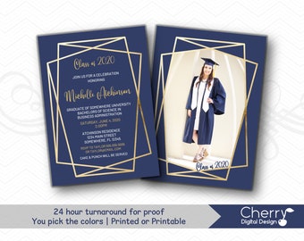 Geometric Graduation Announcement With photo | Printed or Printable Graduation Invitations