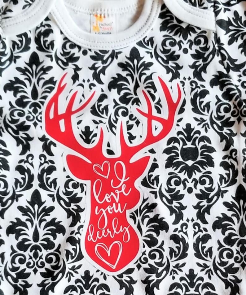 Black /& Red Baby Clothing I love you Deerly Baby Girl or Boy Outfit Deer Antler Valentines Day Bodysuit Bodysuit