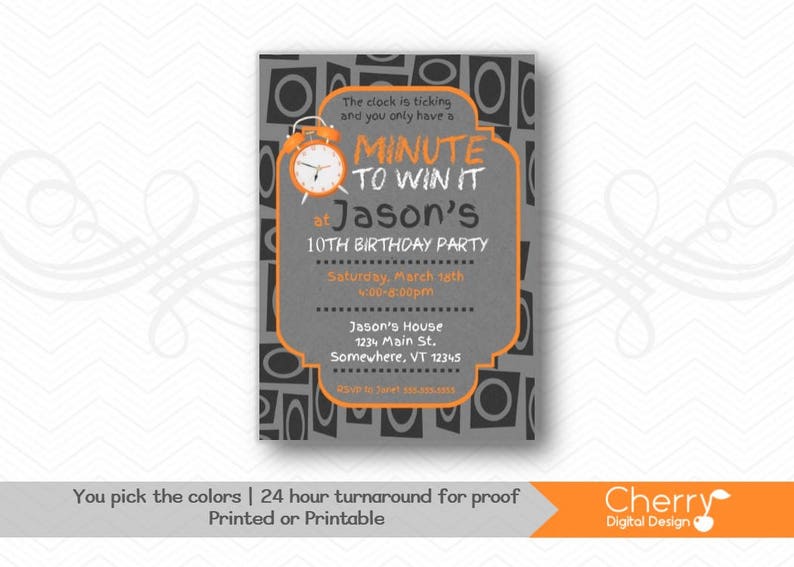 Minute To Win It Printable Or Printed Birthday Invitations Etsy