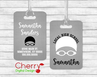 Swimmer Bag Tag  | Swimming Luggage Tag | Swim Team |  Personalized Custom Luggage Tags 2.75" x 4"
