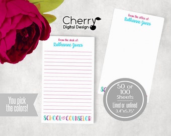 School Counselor Notepad Personalized | Small 3.4" x 5.75" | Educator Gift | Teacher Note Pad | Unique Custom Gift