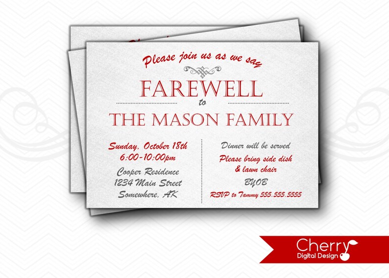 Farewell Party Invitation Printed or Printable Simple Etsy
