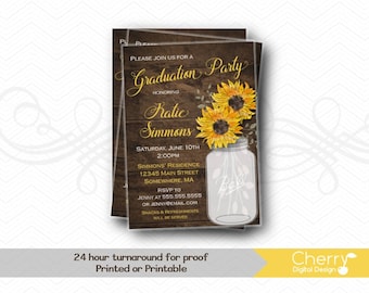 Rustic Sunflower Graduation Party Invitations | PRINTABLE or PRINTED | High School Graduate | College University