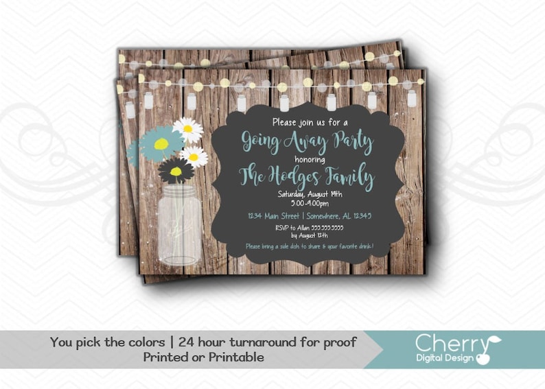 Pretty Rustic Going Away Party Printable Invitation. Farewell - Etsy