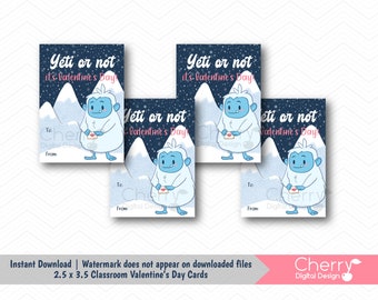 Yeti Monster PRINTABLE Valentines Cards | Yeti Valentine Classroom Cards | Digital Instant Download Cards | PDF