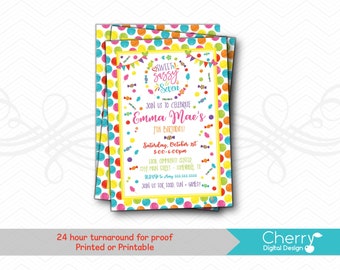 Sweet Sassy & Seven Candy Birthday Party Invitation  | Printed or Printable | 7th Birthday