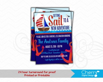 Nautical Going away Party Invitations | PRINTABLE or PRINTED | Farewell Celebration | Sailboat