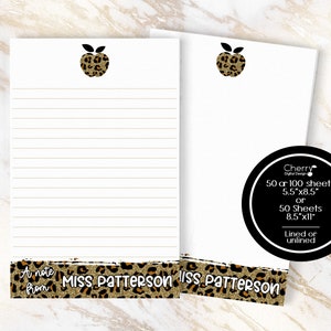 Leopard Print Personalized Apple Teacher Notepad Gold | Letter & 1/2 Letter Sizes | Animal print Apple  | 6 colors