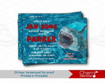 Mean Shark Birthday Party Invitations | Printed or Printable Shark Birthday Invitation | Boy or Girl Party Invite