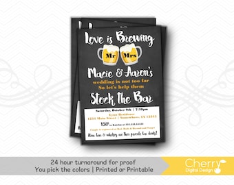 Love is Brewing Beer Stock the Bar Wedding Shower Invitation Printed or Printable