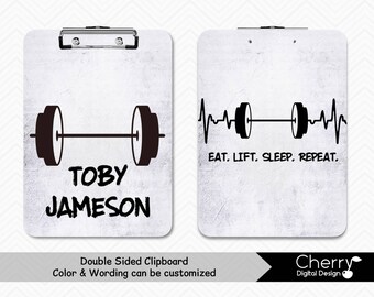 Personalized Double Sided Weightlifting Dry Erase Clipboard | Bodybuilding Clipboard | Eat Lift Sleep Repeat | Personal Trainer