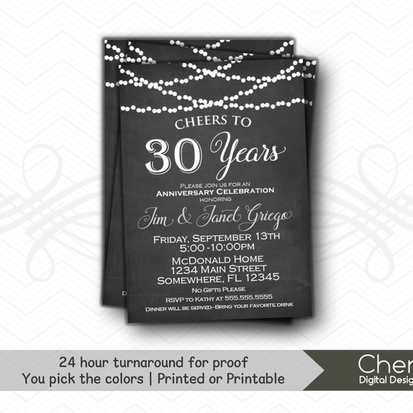 Vive les invitations à la fête du 30e anniversaire des 30 ans. PRINTED ou PRINTABLE Anniversary Invite Chalkboard & white. 40 50 60 20 25