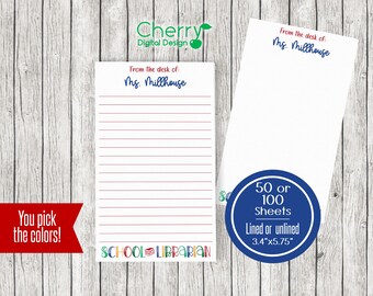 Librarian Gift  Notepad Personalized | Small 3.4" x 5.75" | Library Gift | Teacher Note Pad