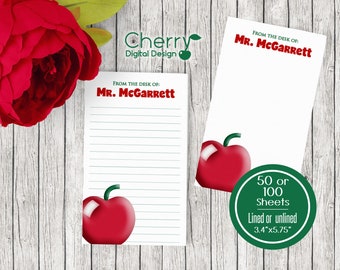 Personalized Apple Teacher Notepad | Small 3.4" x 5.75" | Watercolor Apple