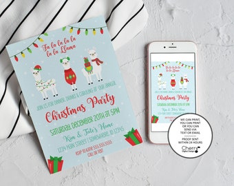 Llama Christmas Party Invitation | Caroling Invitation  Printed or Printable | Annual Christmas Invitation