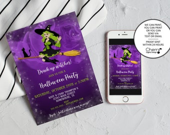 Drink up Witches Halloween Party Invitation | Printed or Printable | Witch