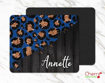 Cheetah Leopard Print Blue Glitter Alfombrilla de ratón de goma personalizada / 6 opciones de color