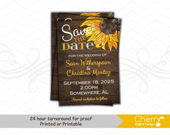 Sunflower Save the Date Card | Rustic Save the Date | Fall Sunflower Wedding