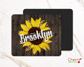 Sunflower and leopard print Rustic Personalized Mouse Pad | Custom Mouse Pad | animal print