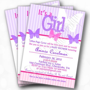 PRINTABLE or PRINTED Butterfly Printable Girl Baby Shower Invitations ...