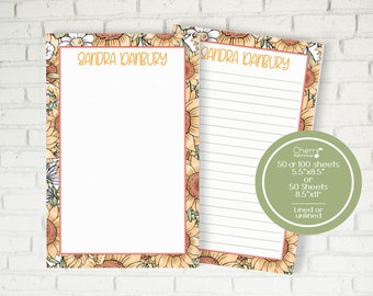 Sunflower Personalized Notepad | Letter & 1/2 letter size | Bridesmaid Gift | Custom Note Pad | Gift Idea