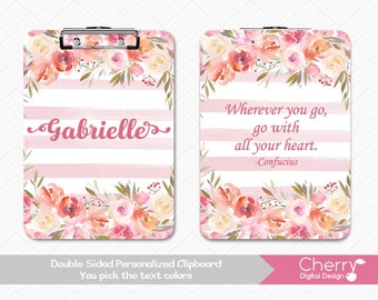 Pink Floral Personalized Double Sided Clipboard | Flower Inspirational Clip Board | Personalized  gift for her Gifts