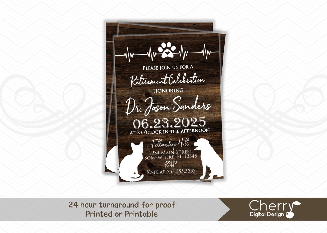 Veterinarian Retirement Party Invitations Rustic Wood Dog Etsy Canada