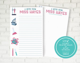 Science Teacher Notepad Personalized | Letter & 1/2 Letter Sizes | Pink Teal