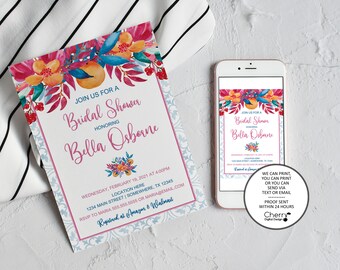 Mediterranean Citrus Floral Bridal Shower Invitations | Printed or Printable | Floral Wedding Shower