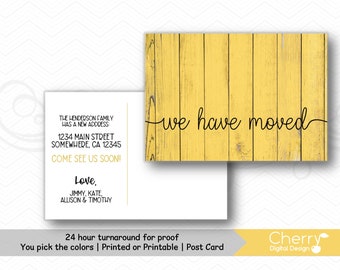 Rustic Wood Yellow Moving Announcement Postcard | Printed or printable New Address Card | We have moved