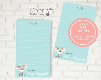 Cute Koala Bear Notepad Personalized | Small 3.4" x 5.75" | Educator Gift | Teacher Note Pad | Unique Custom Gift