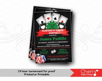 Poker & Pampers Baby Shower Invitation.  Baby Man Party Printed or Printable Shower Invite.  Chalkboard Invitation. Diaper Party.