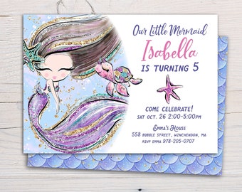 Black Mermaid Invitation Printable Editable Template for | Etsy