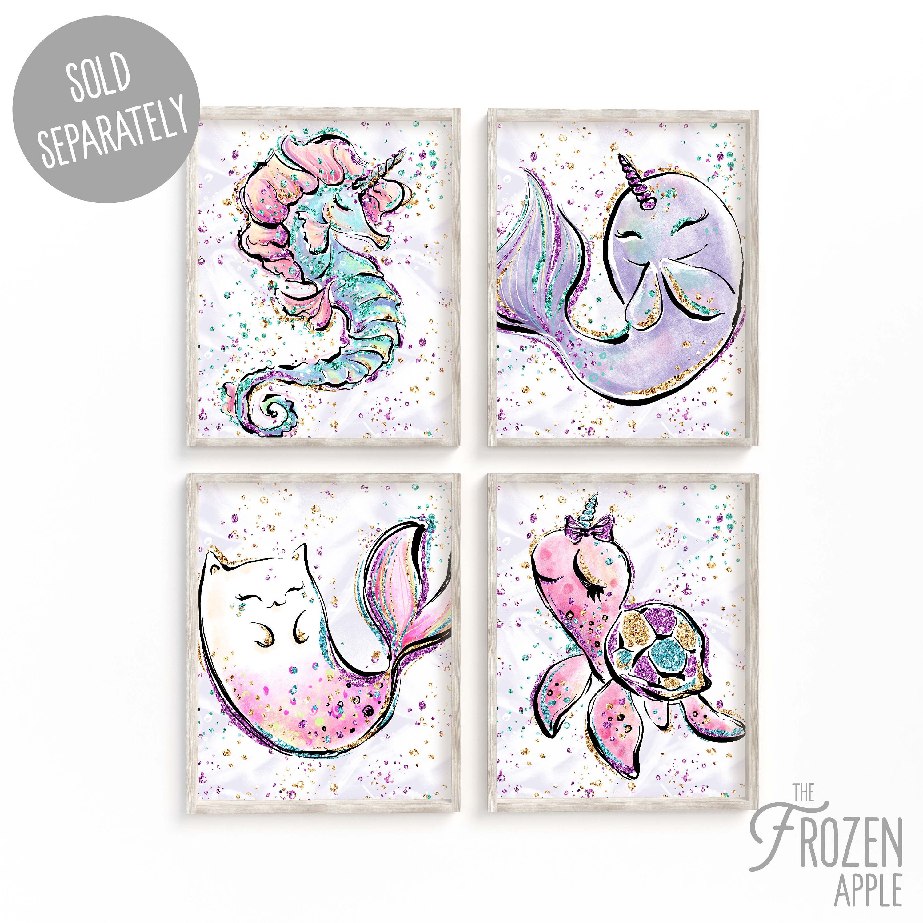 Set of 4 Printable Purple Mermaid Wall Art Instant Digital | Etsy