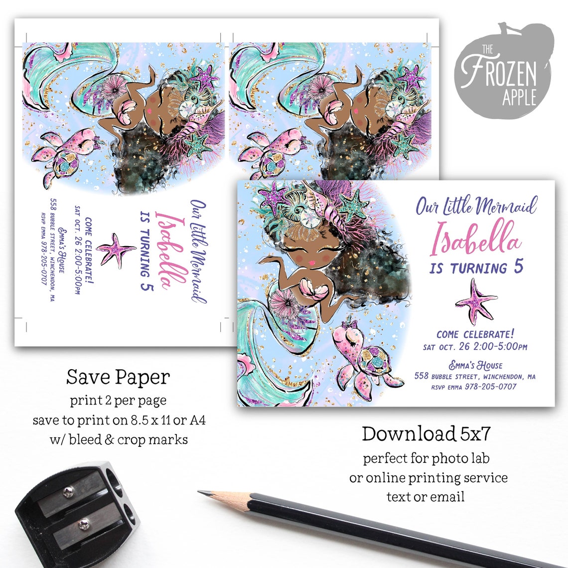 Black Mermaid Invitation Printable Editable Template for - Etsy