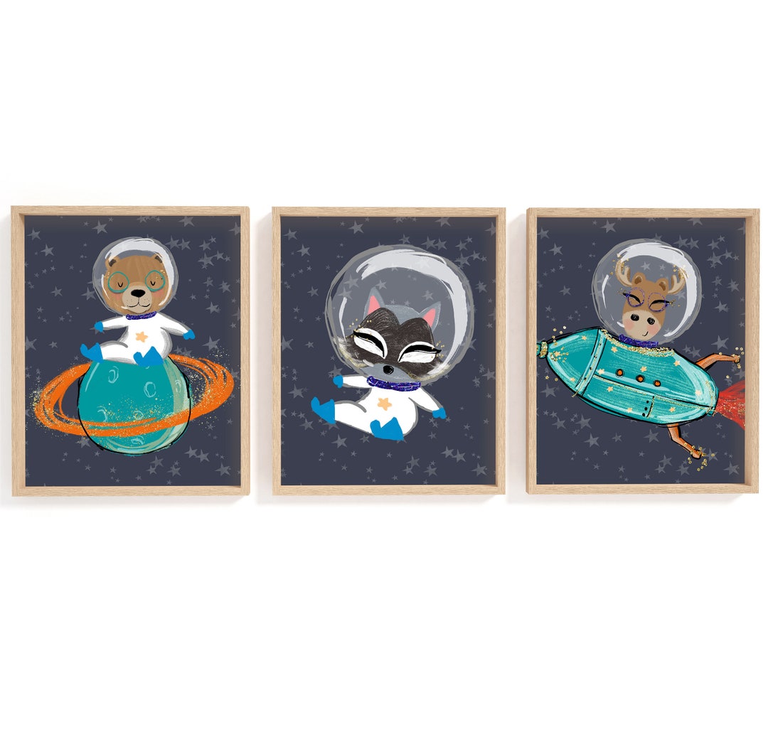 Set of 3 Printable Animals in Outer Space Wall Art Forest - Etsy