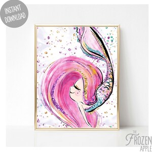 Set of 4 Printable Purple Mermaid Wall Art, Instant Digital Download, for Nursery, Girls Room ...