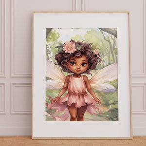 Black Fairy Art Print, Digital Printable Watercolor for Nursery, Girls ...