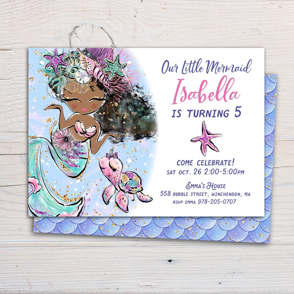 Black Mermaid Invitation Printable Editable Template for - Etsy
