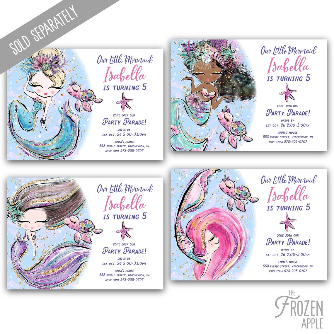 Set of 4 Printable Purple Mermaid Wall Art Instant Digital | Etsy