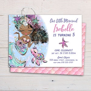 Black Mermaid Invitation Printable Editable Template for - Etsy