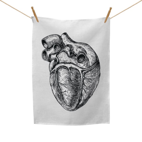 Anatomical Heart Illustration Black, Tea Towel