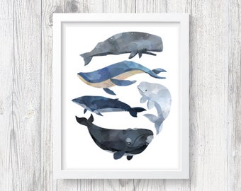 Watercolor Whale Print [Instant Download, Printable Art]