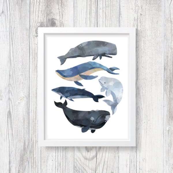Impressão de baleia em aquarela [download instantâneo, arte para impressão]