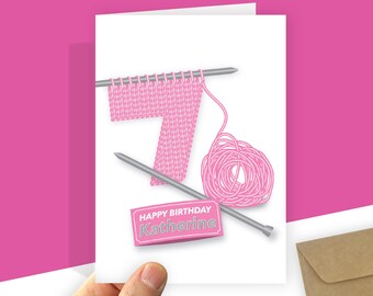 Knitting 70th birthday card for knitter grandma mom Large card and personalised message options