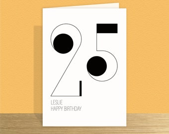 Minimalist 25th Birthday Card for him for her Unique personalised 25 birthday wishes card for wife husband son daughter Large card option