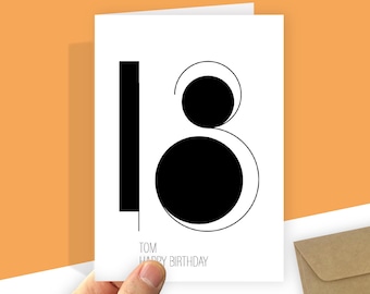 Personalised 18th birthday card for son daughter Minimalist 18 for her or him